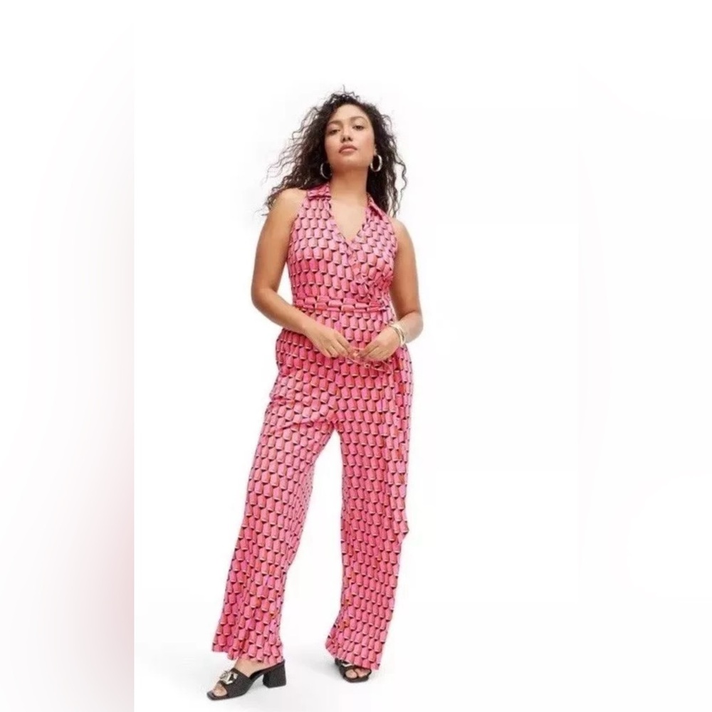 Diane Von Fürstenberg DVF X Target Pink Retro Wide Leg Collared Jumpsuit XXS - Picture 2 of 10